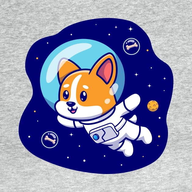 Cute Corgi Dog Astronaut Floating In Space Cartoon by Catalyst Labs